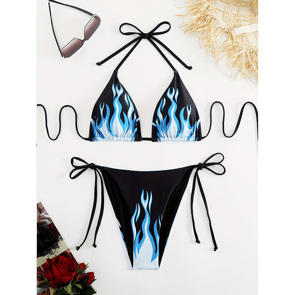 Dame Sexy Triangel-Bikini med fascinerende flammemønster Stilla