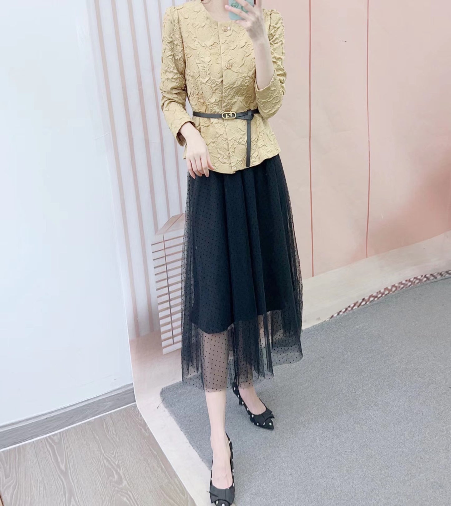 Dame Elegant Blazerjakke med blomstermønster og figursyet snit Stilla