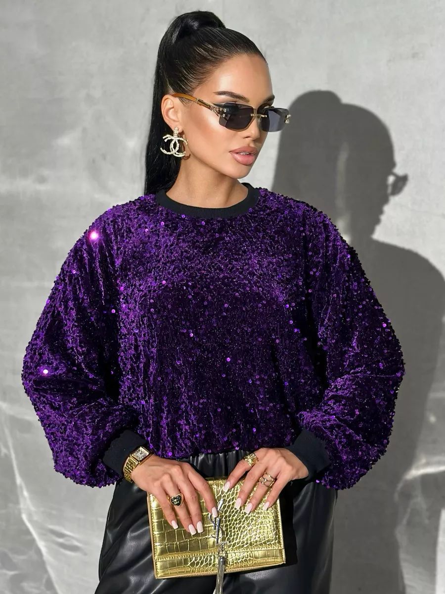 Dame Glitrende Pullover med oversized snit og funklende rhinsten Stilla