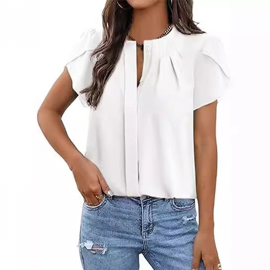 Dame elegant bluse med flæse detaljer og kvalitets knap accenter Stilla