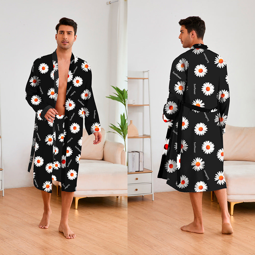 Herren Kimono-Robe med moderne geometrisk mønster og praktisk bælte Stilla
