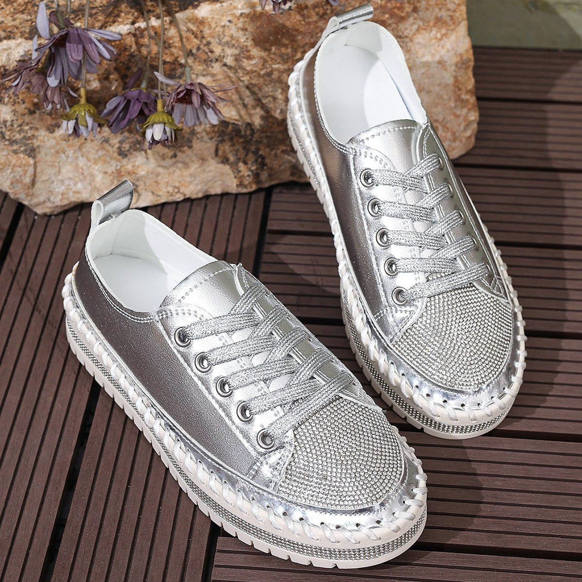 Dame Mode Sneakers med glitrende detaljer og stabil sål Stilla