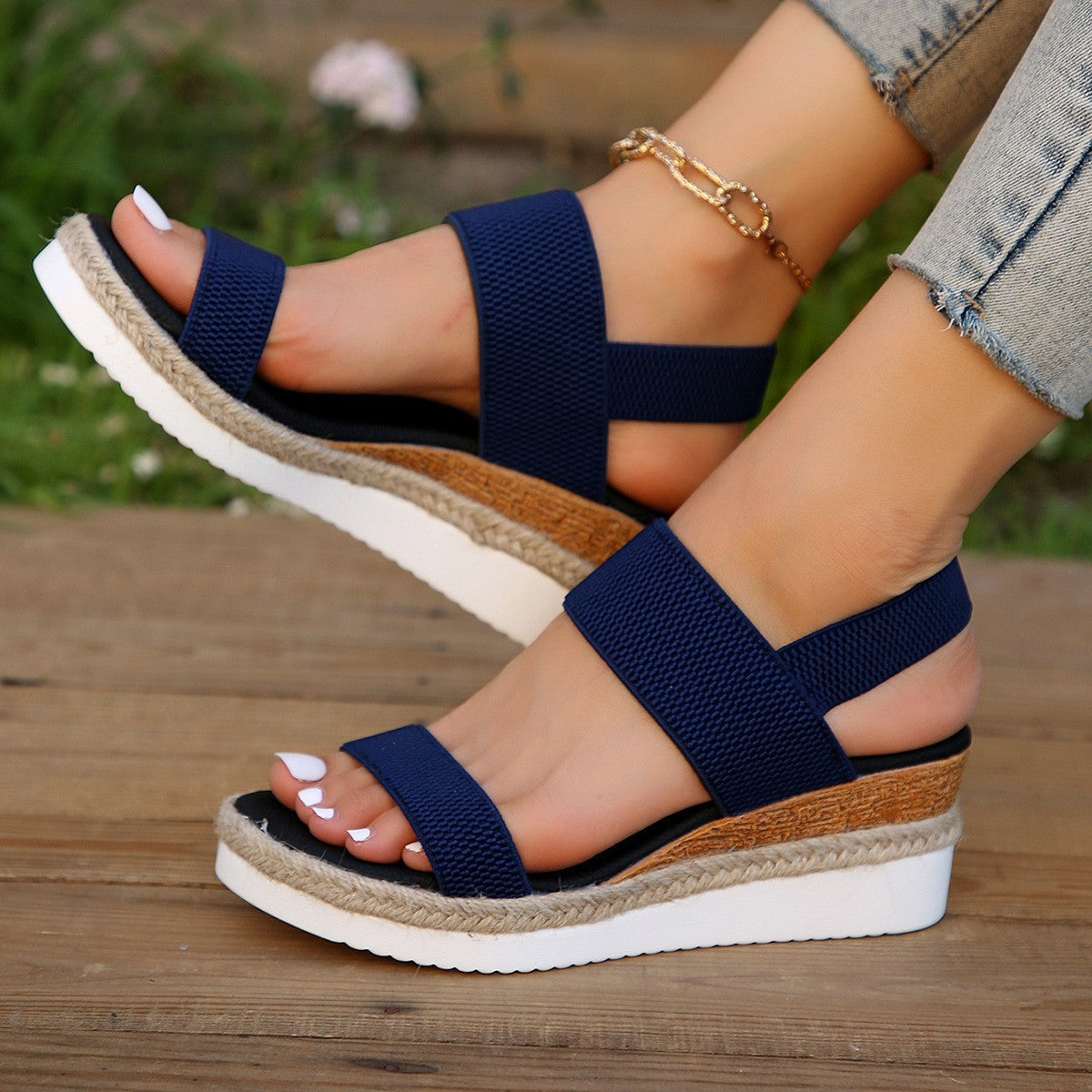 Dame Wedge-sandaler med flettet jute-look og behagelig sål Stilla