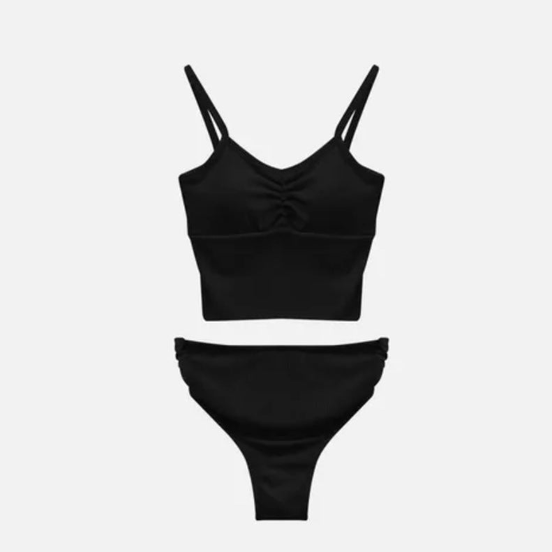 Dame sporty cropped bikini-sæt med rynk og højt trusser Stilla