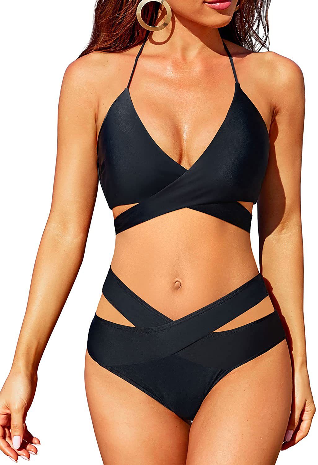 Dame bikini sæt med trendy indpakning top og højtaljede underdele Stilla