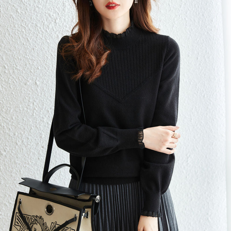 Dame elegant strikpullover med flæser Stilla