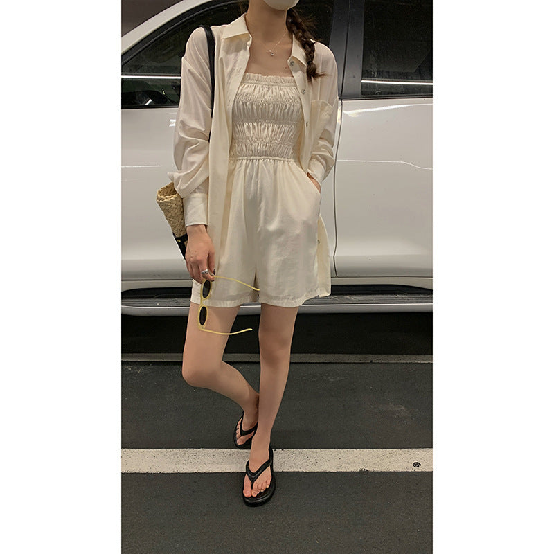 Dame Lettere Sommer-Jumpsuit i åndbart bomuld med rynket top og elastisk talje Stilla