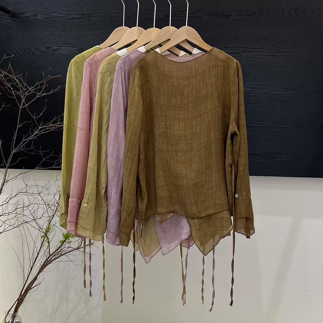 Femme Letvægts Button-Up Skjorte med asymmetrisk Kant Stilla