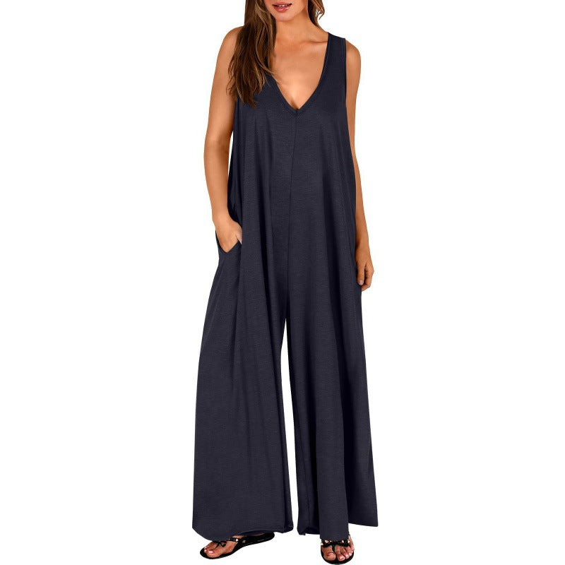 Dame luftig jumpsuit med bred pasform og dyb V-udskæring Stilla
