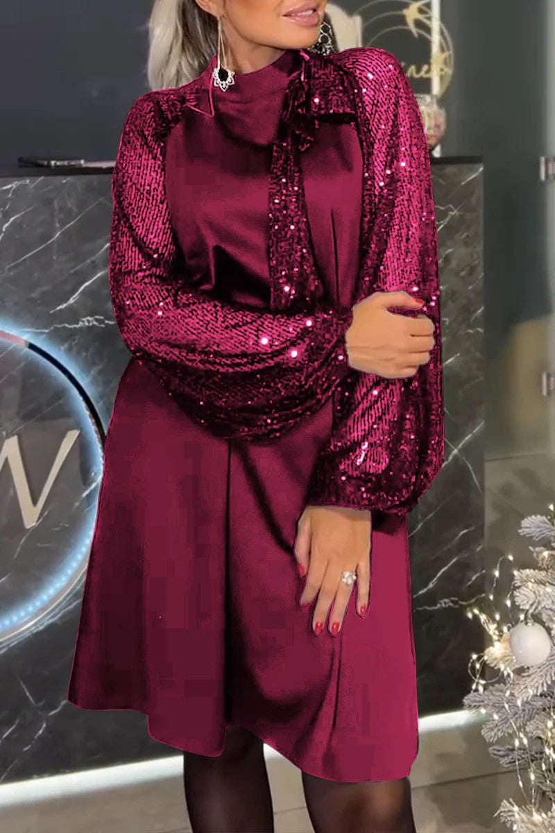 Dame elegant kjole med glitrende ærmer og asymmetrisk snit Stiila