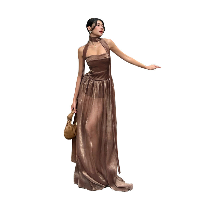 Dame Elegant Halterneck Maxi Kjole Stilla