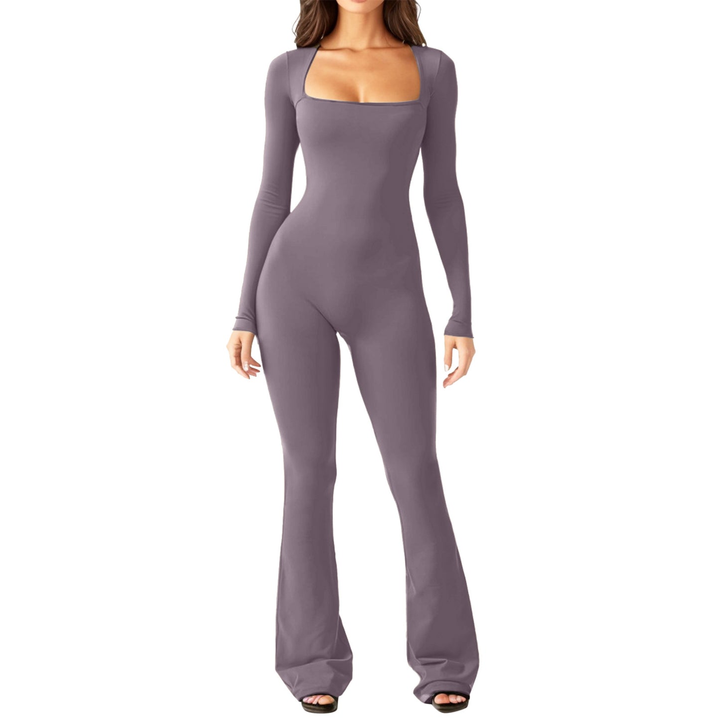 Dame Figurtilpasset Jumpsuit med lange ærmer og bred ben Stilla