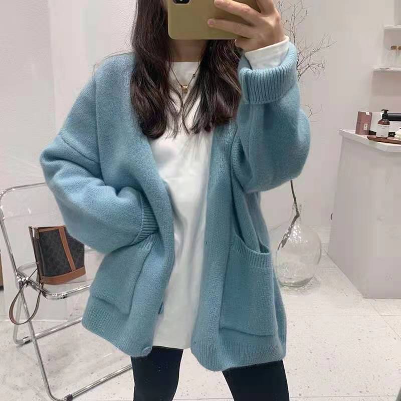 Femme Oversized Blød Strik Cardigan med Lommer Stilla