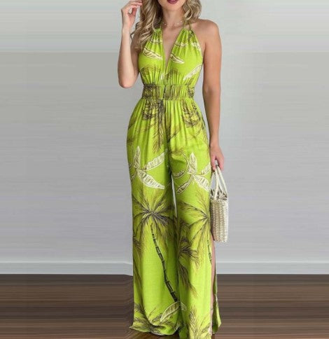 Kvinder Halterneck Jumpsuit med vide ben og sidesplitter Stilla