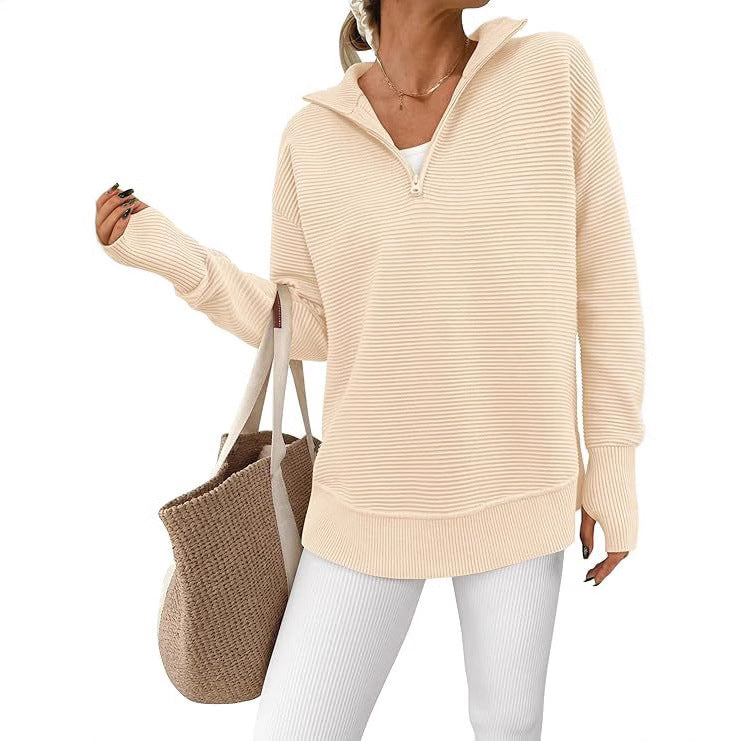 Dame afslappet sweater med høj krave og lynlås Stilla