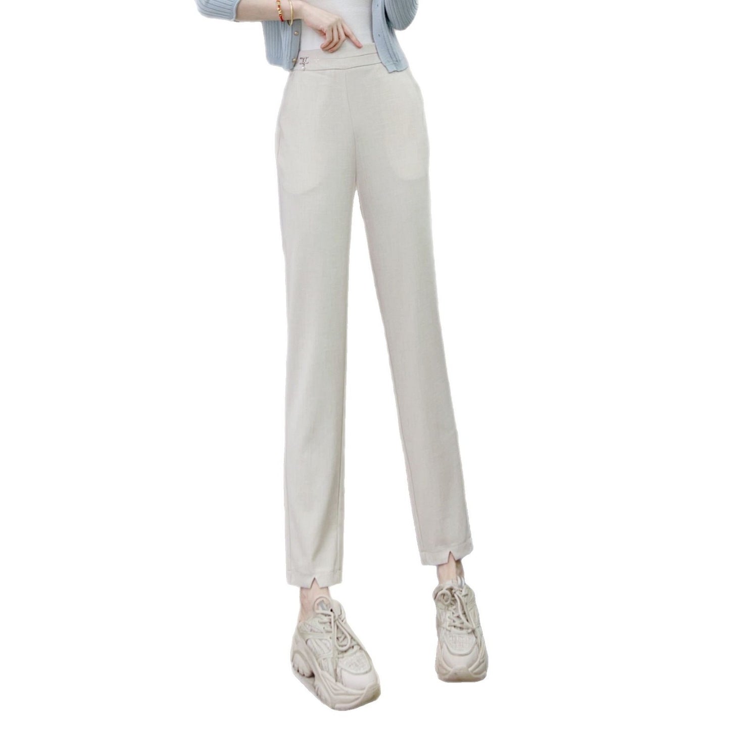 Dame elegant højhøjede bukser med moderne snit og justerbar talje Stilla