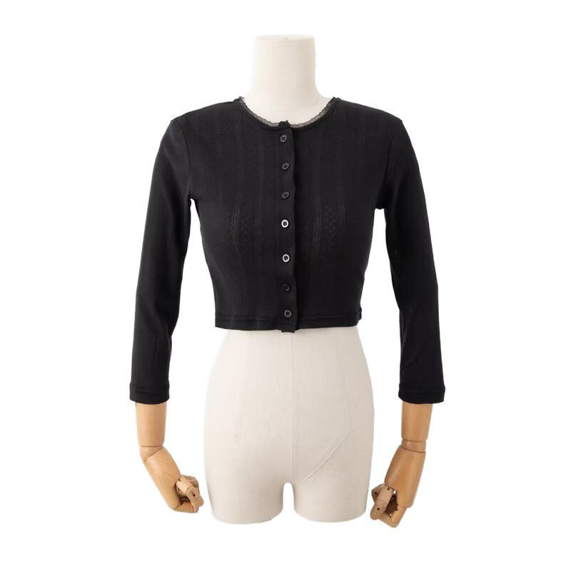 Dame Cropped Langærmet top med struktureret stof og knaplukning Stilla