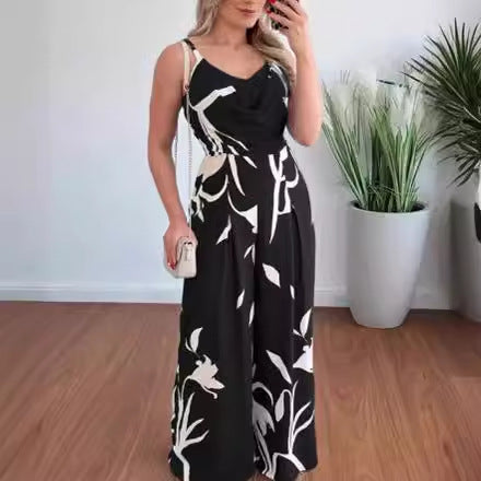 Dame Bredbenet Floral-Print Jumpsuit Stilla