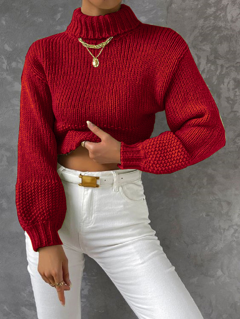 Dame trendy pullover med høj lukket krave og voluminøse ærmer Stilla