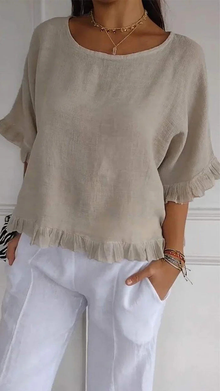 Dame Relaxed Fit Ruffle Bund Top Stilla