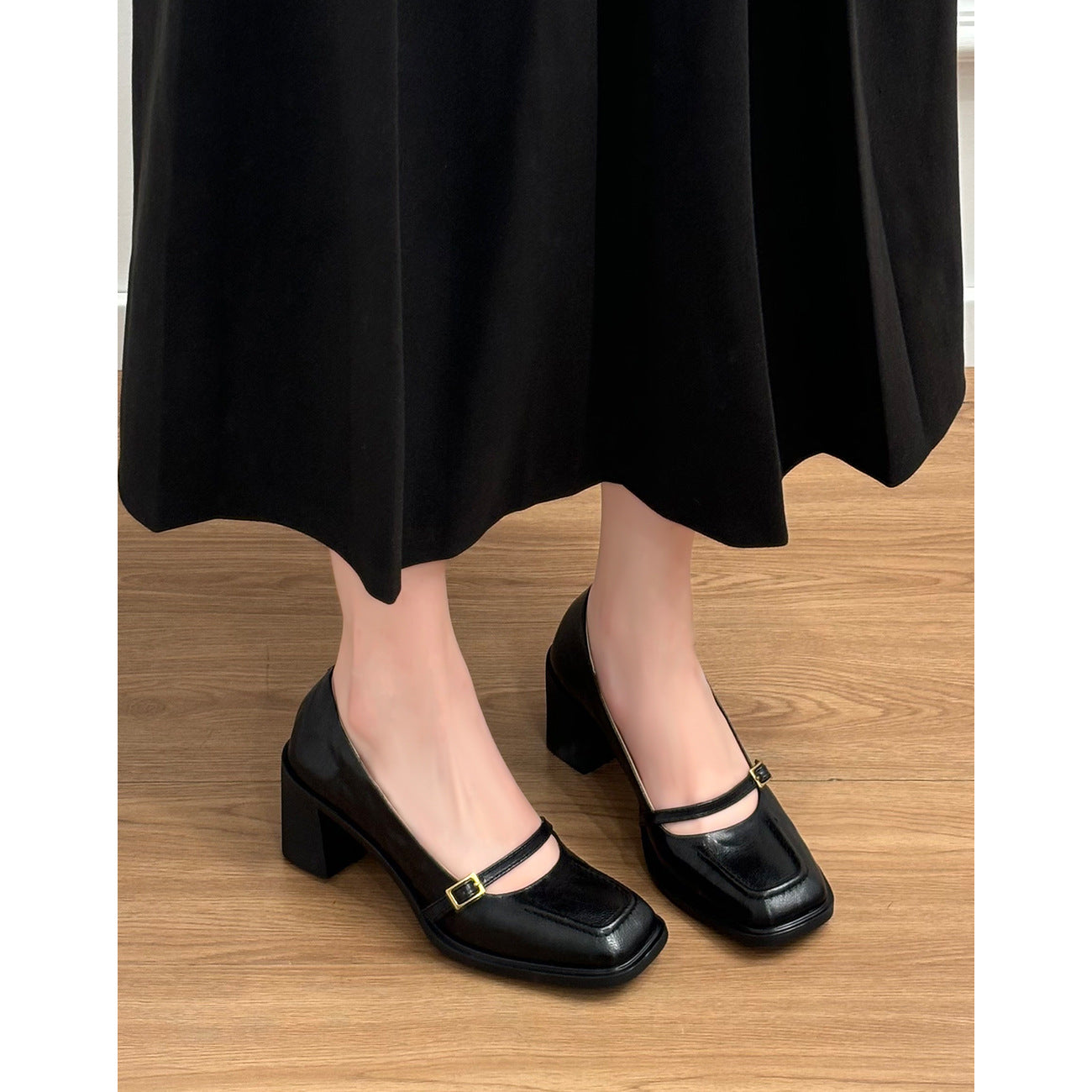 Dame Chunky Blockhæls Mary Jane Pumps med justerbar rem Stilla