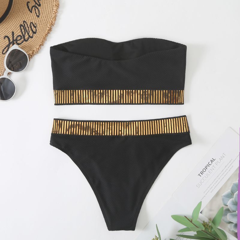 Dame Bandeau-Bikini med blanke accenter og høj talje Stilla