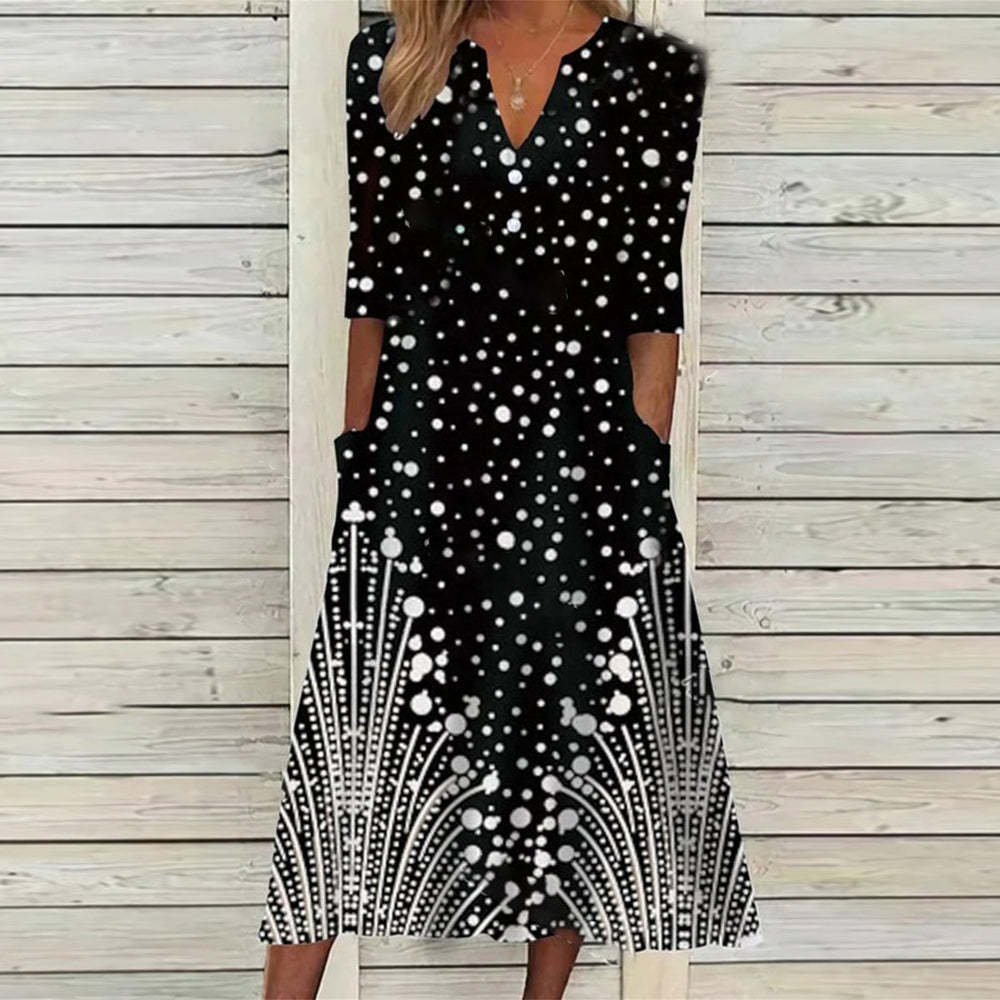 Stilla | Trendy Print Knap Trekvart Ærme Kjole
