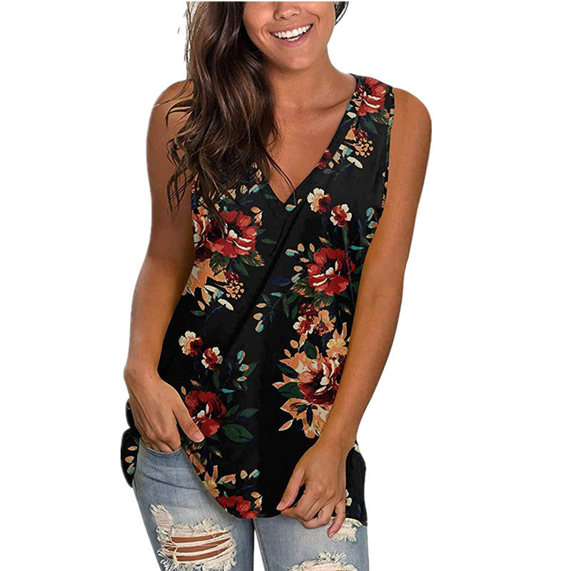 Dame V-hals bluse med blomsterprint og løs pasform Stilla