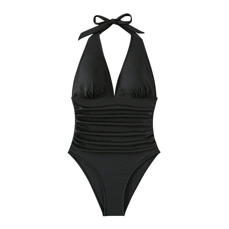 Dame Rib Plunge Neck Énstykket Badetøj Stilla