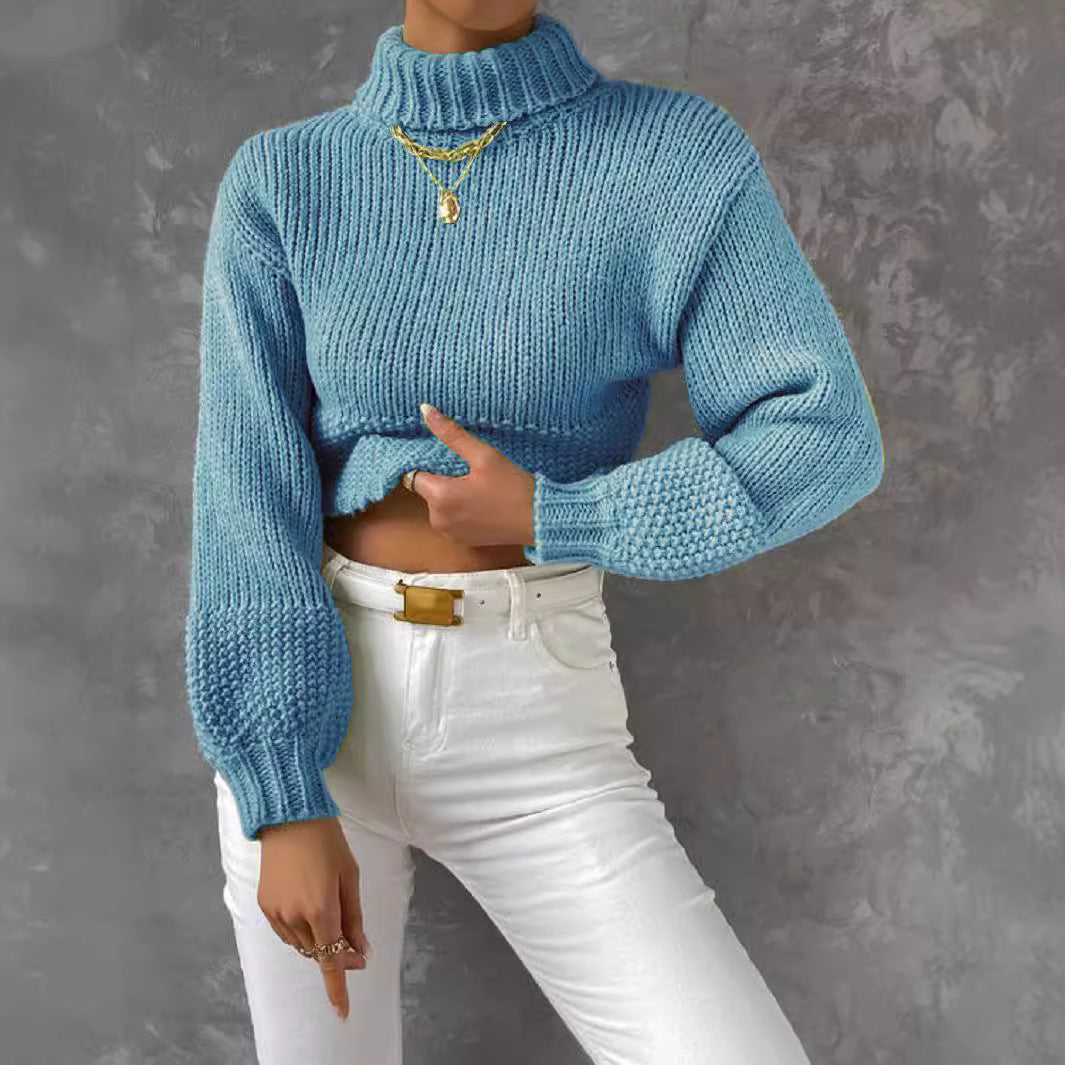 Dame trendy pullover med høj lukket krave og voluminøse ærmer Stilla