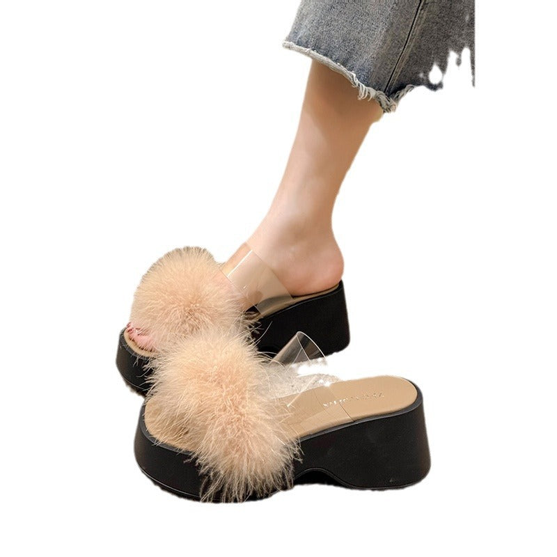 Dame mode platform slippers med fjederdetaljer og gennemsigtig rem Stilla
