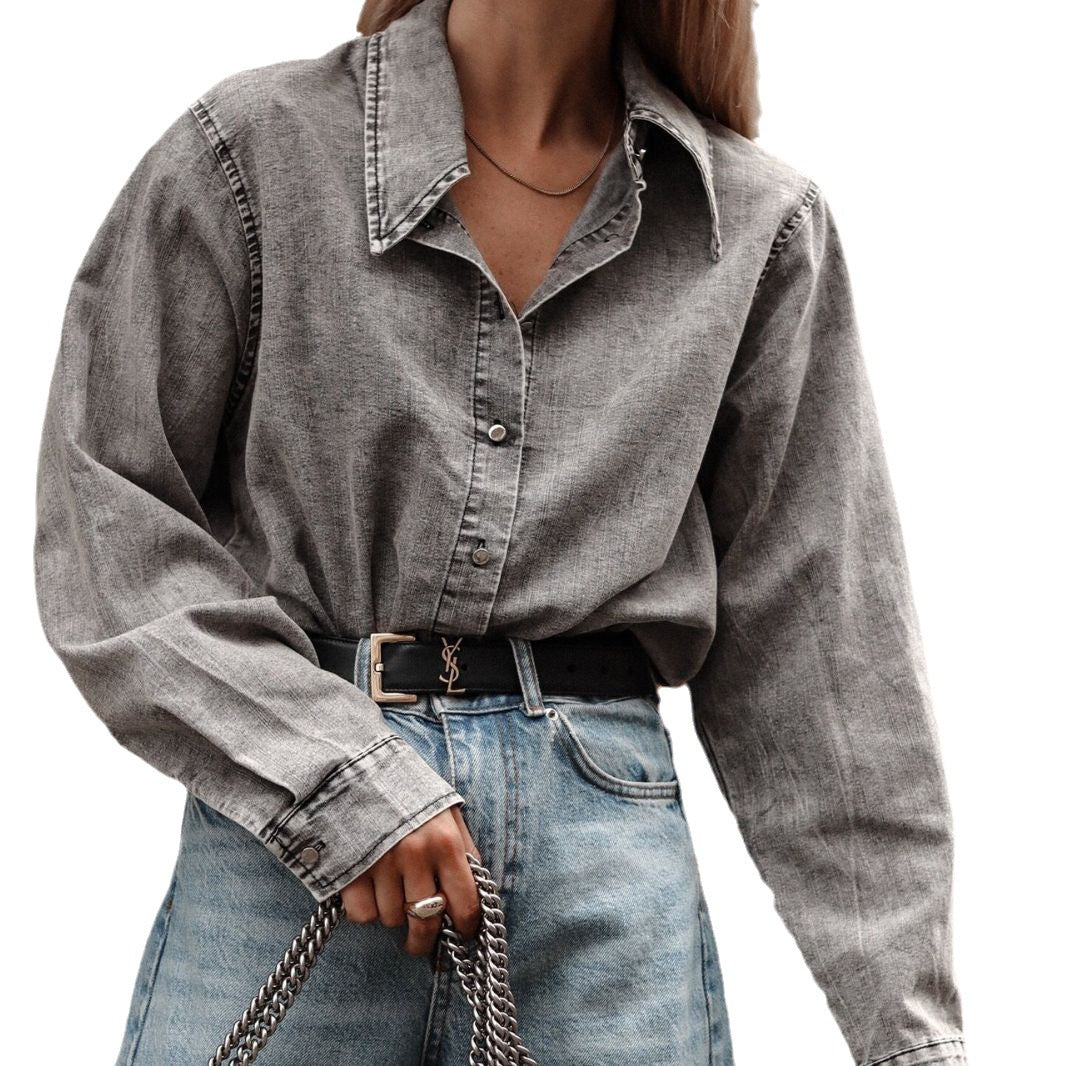 Dame denimskjorte i afslappet oversized pasform med stilfulde detaljer Stilla
