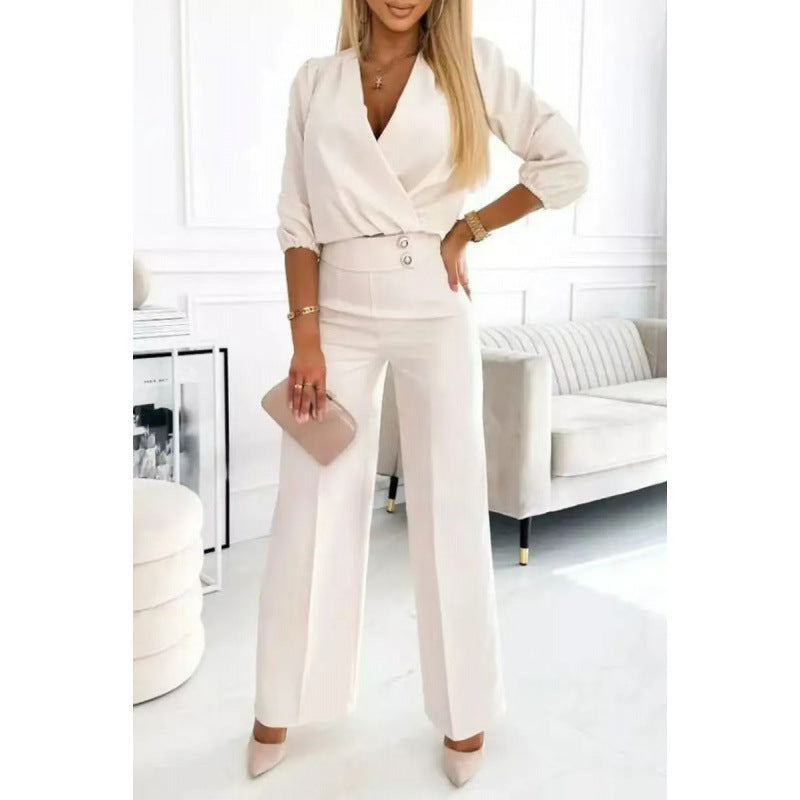 Damer elegant jumpsuit med indpaknings-overdel og bredt ben Stilla