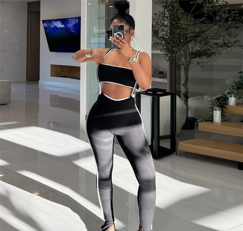 Dame Sporty Jumpsuit med justerbare stropper og sidelange kontraststriber Stilla