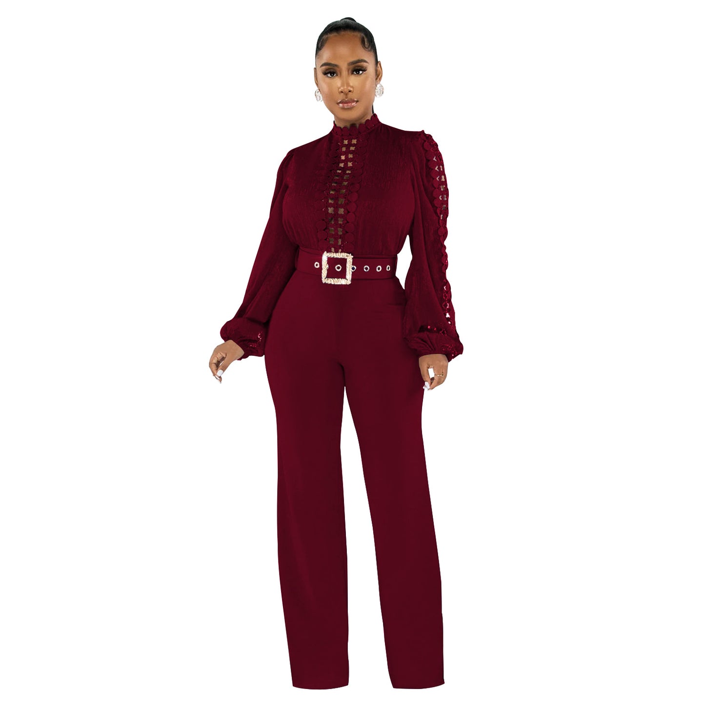 Dame Elegant Jumpsuit med Ryschenærmer og Taljebælte Stilla