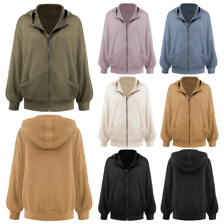 Dame afslappet oversized hoodie i karakteristisk vaffelmateriale Stilla
