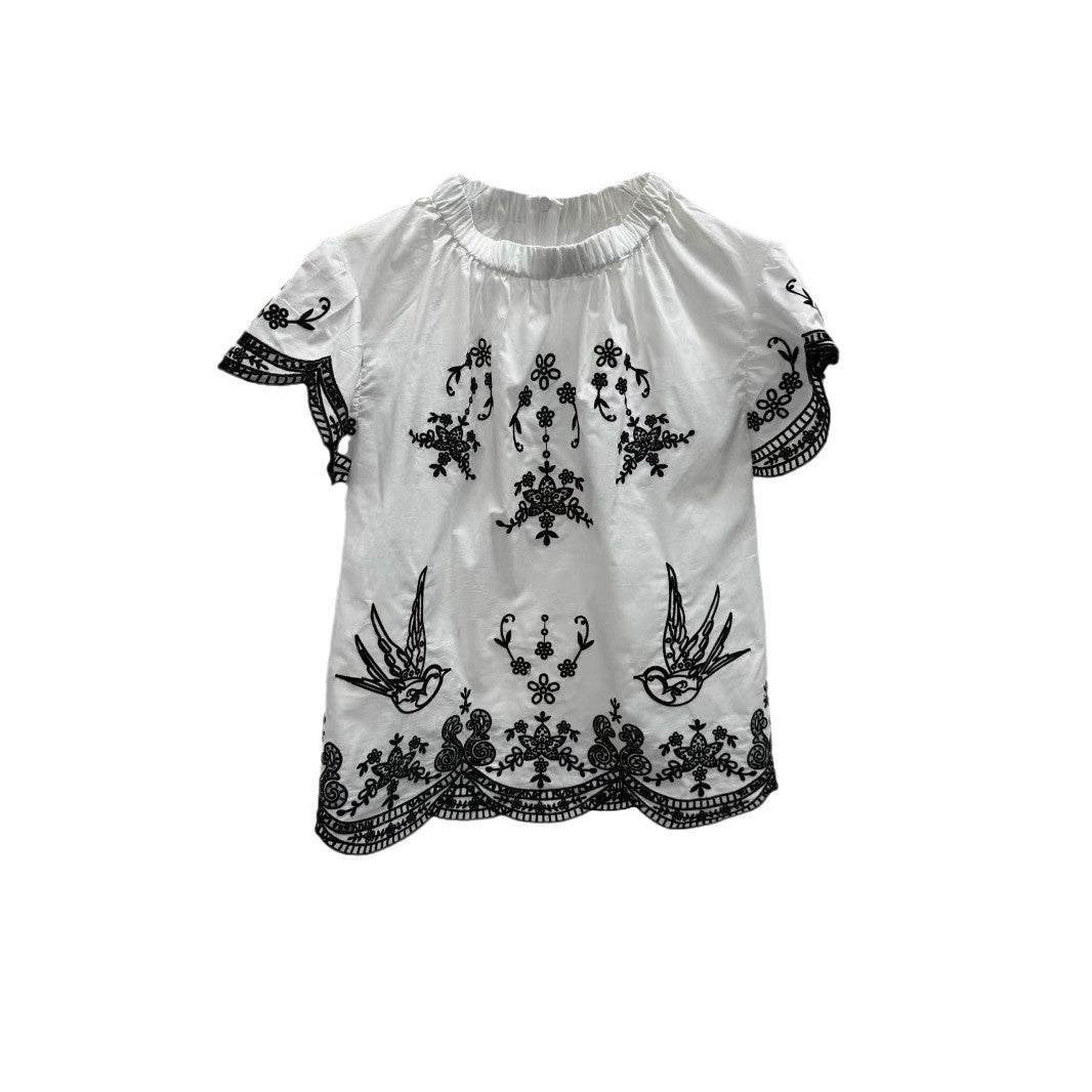 Dame elegant bluse med kunstneriske broderier og flæseærmer Stilla