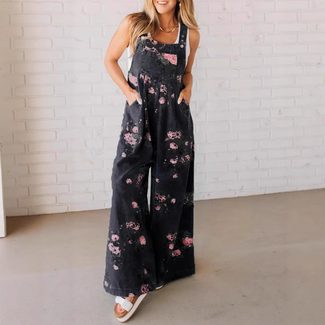Dame jumpsuit med blomstermønster og bred pasform Stilla