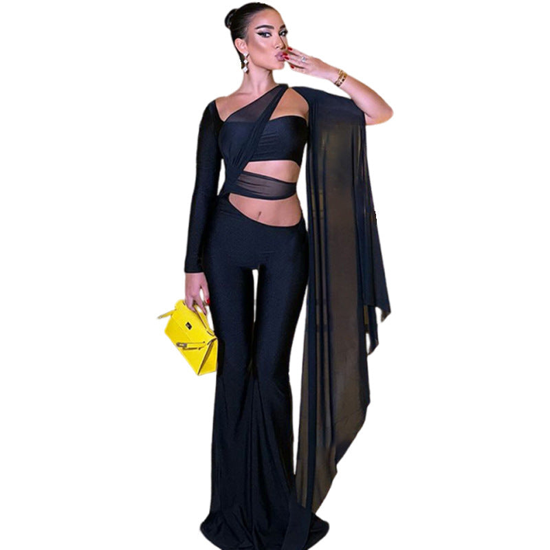 Dame Elegante Jumpsuit med asymmetrisk design og flydende chiffon-indsats Stilla