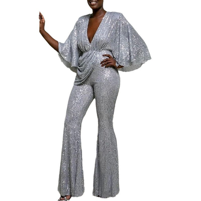 Stilla | Fristende Dyb V Bagløs Lange Bukser Jumpsuit