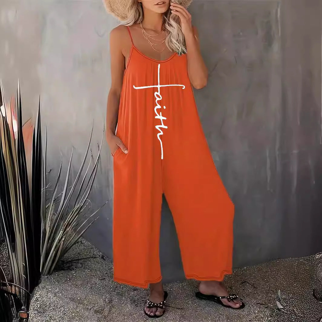 Stilla | Casual Sommer Print Lommer Løs Strop Jumpsuit