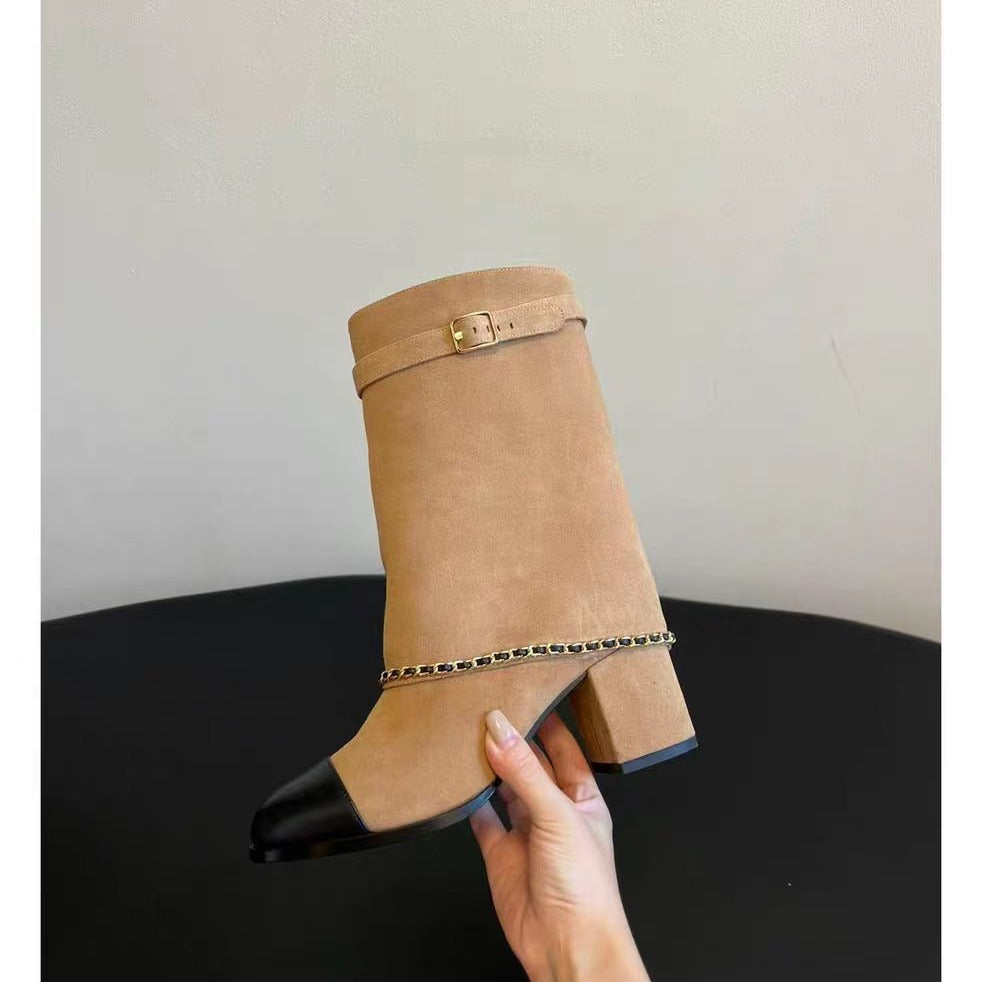 Femme Chunky Heel Slouchy Ankle Boots med kæde-detalje Stilla