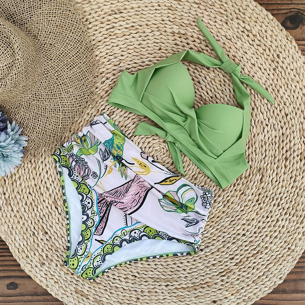 Dame bikini-sæt med elegant indpaknings-overdel og høj kvalitet højtaljede trusser Stilla