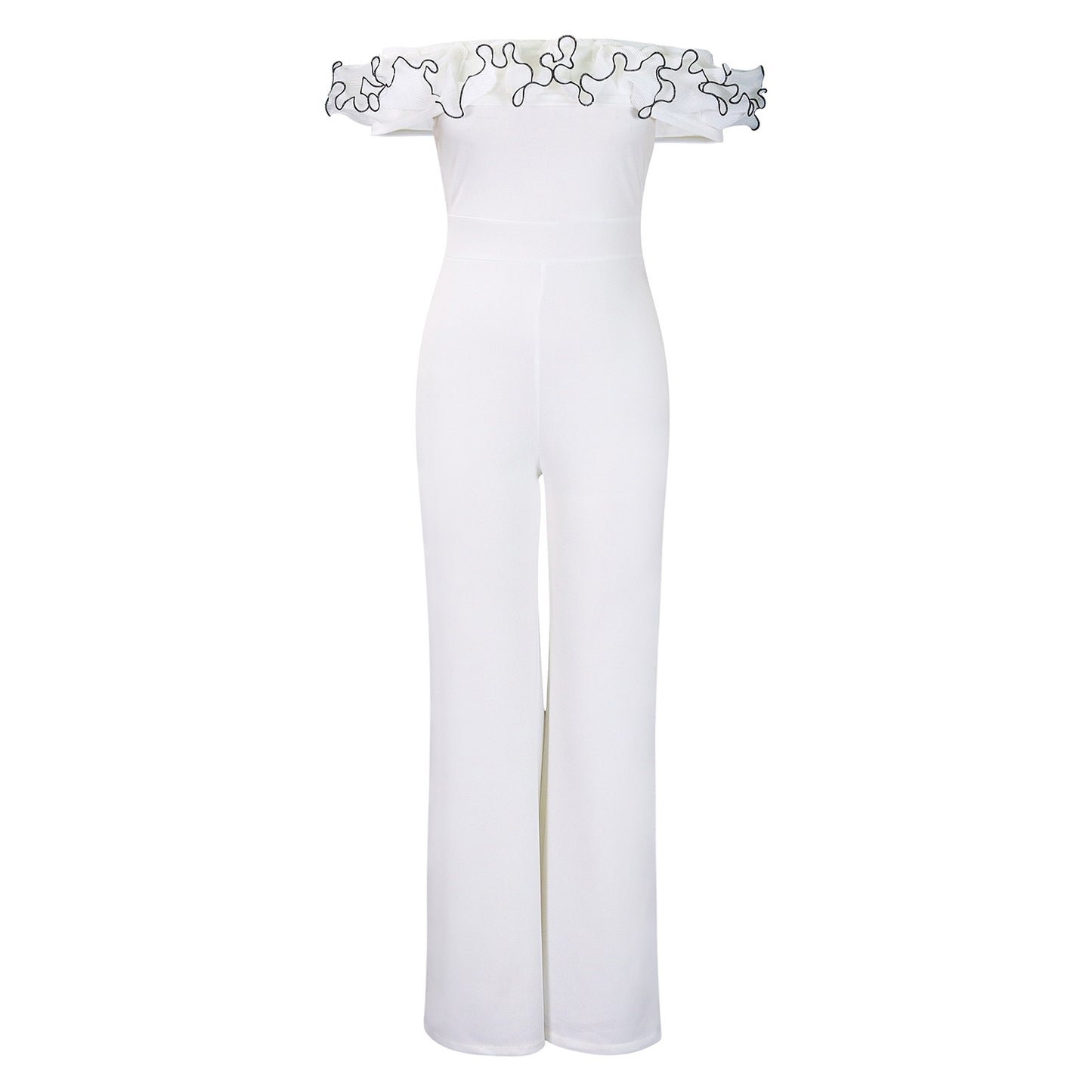 Dame Elegant Jumpsuit med raffinert Volant og bredt Ben Stilla