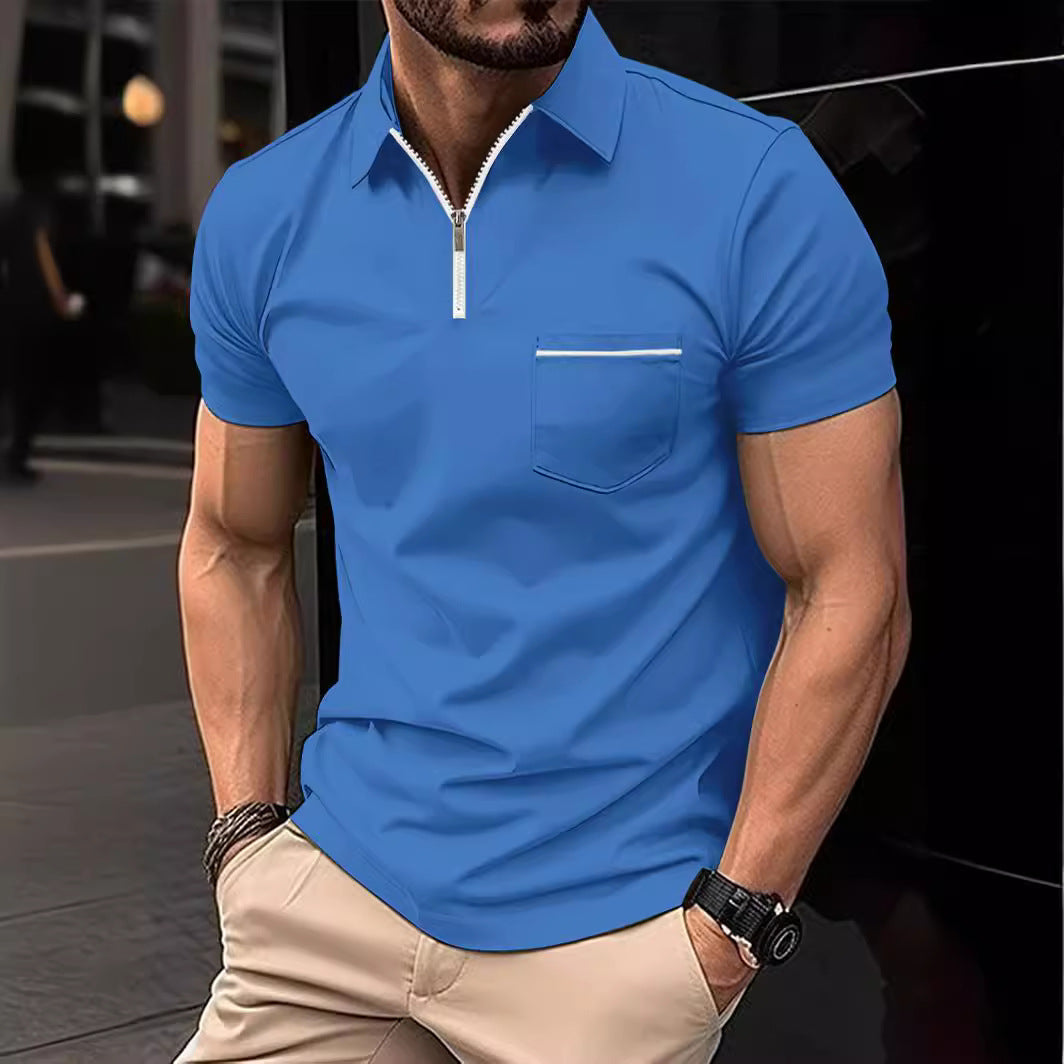 Herrer polo shirt med moderne kort lynlås og brystlomme Stilla