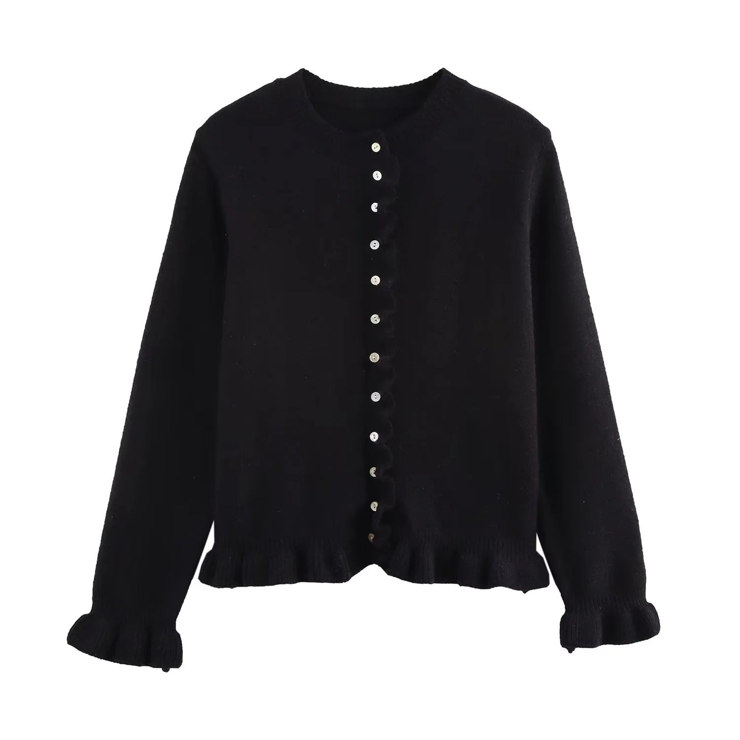 Femme Rüschensaum Knaplukning Cardigan Stilla