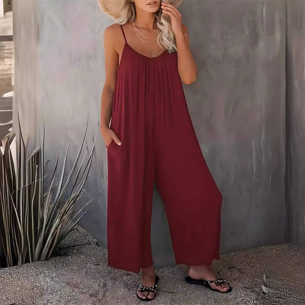 Kvinders afslappet bredt skåret jumpsuit med lommer Stilla
