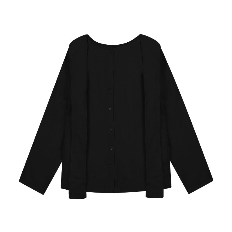 Dame afslappet langærmet skjorte med knapbare detaljer og fin struktur Stilla