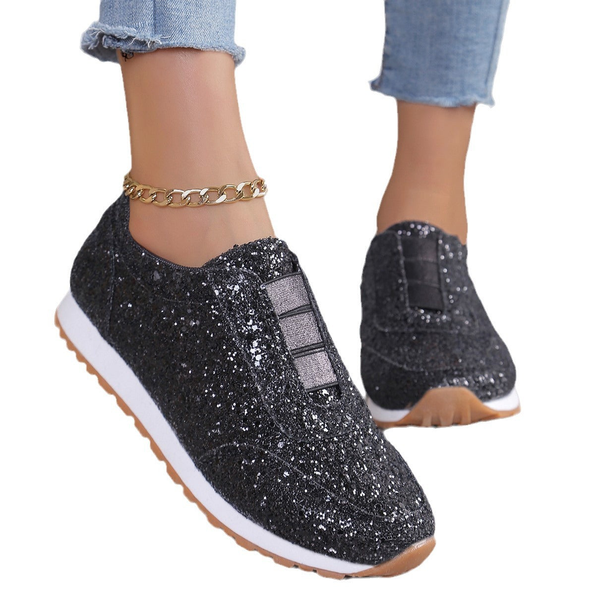 Dame Glitrende Sneakers i elegant Slip-On Design med åndbar sål Stilla