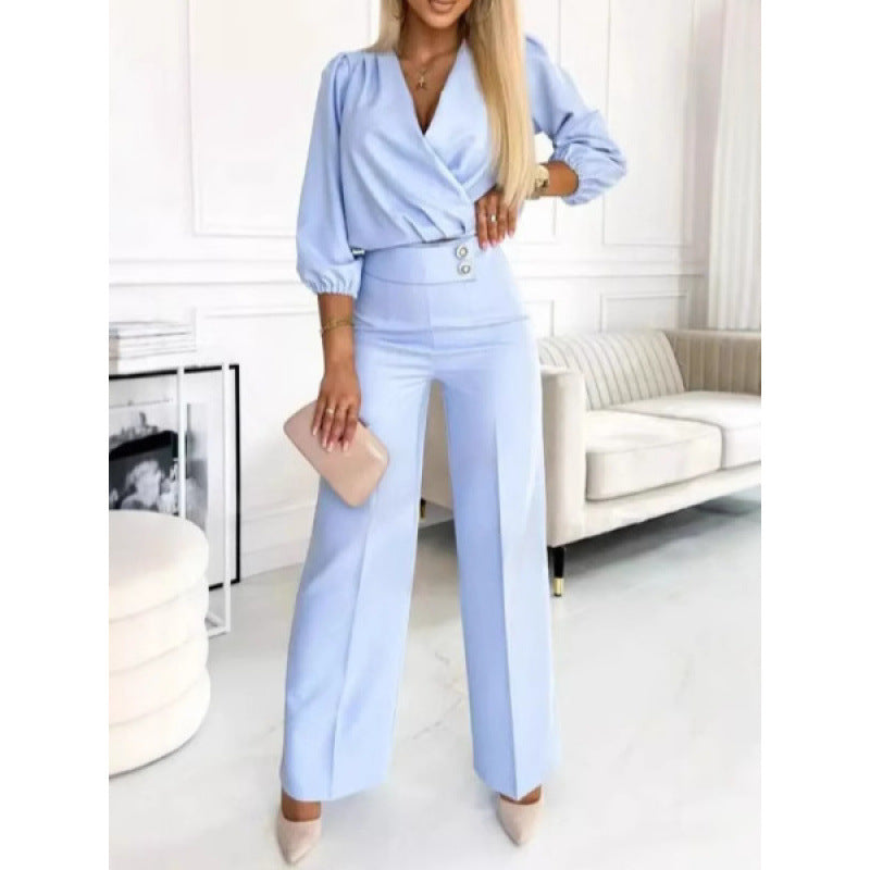 Damer elegant jumpsuit med indpaknings-overdel og bredt ben Stilla